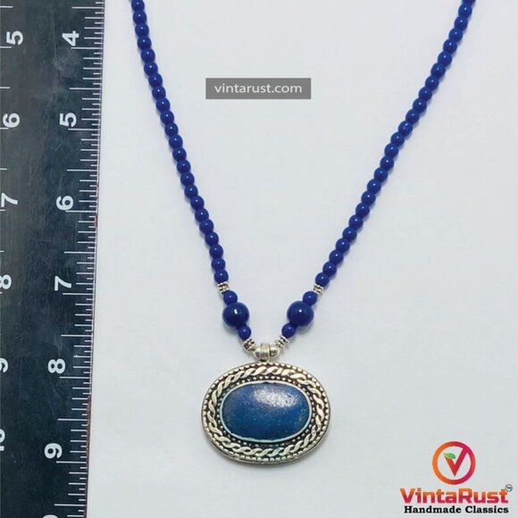Lapis Lazuli Necklace, Big Stone Pendant Necklace, Gemstone Jewelry - Picture 9 of 11